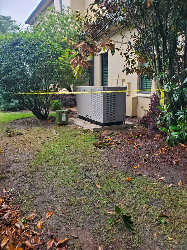 Residential standby generator installed beside a home