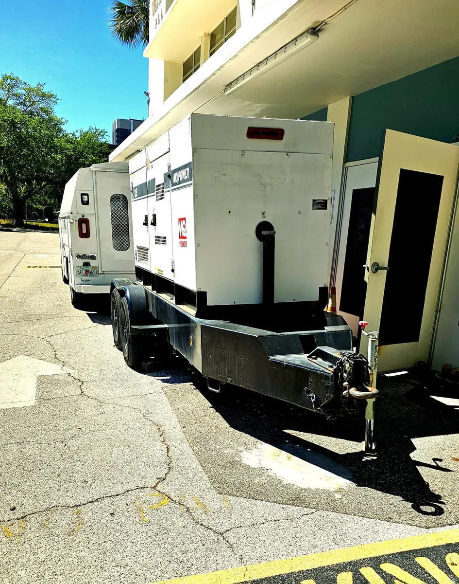 Towable rental generator connected at a facility